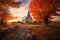 Autumn Chapel Amidst Trees