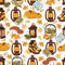 Autumn charm lanterns and knits seamless pattern.