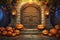 autumn charming cottage door adorned with pumpkins vector fall background
