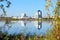 Autumn city landscape with a lake in Nadym in the Yamal-Nenets district of Russia