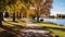 Autumn City Park - A sunny autumn afternoon view of a quiet running trail winding in a city park