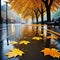 Autumn city rainy orange golden fall