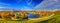 Autumn cityscape, panorama, banner - view of the Olympiapark and Olympic Lake in Munich