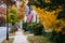 Autumn color and house in Easton, Maryland.