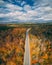 Autumn color and road in the mountains near Abbot, Maine