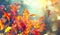 Autumn colorful bright leaves swinging in a tree in autumnal park. Fall colorful background