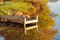 Autumn colors dock reflections Mirror lake New York