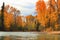 Autumn colors reflected on a salmon spawning stream.