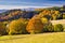 Autumn coloured trees in meadows near Lubietova village in Polana