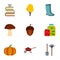 Autumn coming icons set, flat style