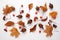 Autumn composition. Dried leaves on white background. Top view. Flat lay.