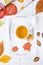 Autumn composition. Herbal tea and autumn gingerbread in the form of maple leaf and acorn on a white background. Top
