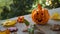 Autumn composition with pumpkin ceramic handmade baby craft fall