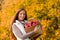 Autumn country - woman with wicker basket