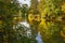 Autumn Countryside View Of A Channeled River Bank