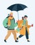 Autumn couple with an umbrella in the rain.