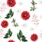 Autumn dahlia flowers, herbs and berries seamless pattern.