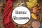 Autumn Decorated Flat Lay With Text Herzlich Willkommen