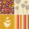 Autumn designs of retro birds, flowers, stripes