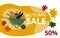 Autumn discounts, banner, poster. Wheelbarrow, pumpkin, farm vegetables. Vector. In the style of hand drawing
