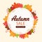 Autumn discounts illustration with leaves background.