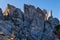 Autumn Dolomites mountain scene, Sudtirol, Italy. Cinque Torri Five towers rock formation