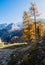 Autumn Dolomites rocky mountain view from Fedaia Pass, Italy