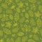 Autumn doodle leaves seamless vector background. Lime green leaves on a green background. Acorns, oak tree, maple tree pattern.