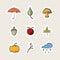 Autumn doodles filled icon set. Fall die cuts. Vector illustration, flat design