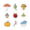Autumn doodles filled icon set. Fall elements. Vector illustration, flat design