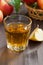 Autumn drink - apple cider or juice in a glass, vertical