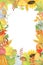 Autumn element arrangement, pumpkin, poppy, sunflower, forest mushroom multicolored green, orange, yellow leaves