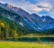 Autumn evening alpine Jaegersee lake and mountains above, Kleinarl, Land Salzburg, Austria