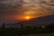 Autumn evening with a bright sunset over the Armenian village, in the mountainous area