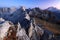 Autumn evening landscape of Passo Giau, Dolomites mountains.