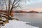 Autumn evening view of lake Uvildy, Southern Urals, Chelyabinsk region, Russia