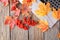 Autumn fall flat lay, top view home office table desktop