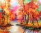 Autumn, Fall season nature background. Hand Painted Impressionist, outdoor landscape