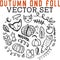 Autumn and Fall Vector Set with animals, banners, leaves, swirls, signs, pumpkins, and apples