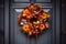 Autumn fall wreath decorating front door