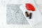 Autumn falll Seasonal Spa set Massage essential oils, towels on gray marble plate, organic cosmetic products, aromatherapy and