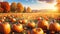 autumn field full of pumpkins