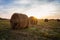 Autumn field with hay bales