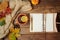 Autumn flat lay on wooden planks