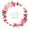 Autumn floral vector round frame with rose, japanese dahlia, hydrangea