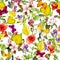 Autumn flowers, butterflies. Ditsy repeating floral pattern. Watercolor