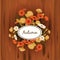 Autumn flowers, Fall, leaves, banner, greeting card, autumn colors, wooden backgfound, template, vector, illustration