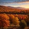 Autumn foliage in fall season. Red autumn landscapes in fall season made with Generative AI