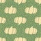 Autumn food pumpkin doodle seamless pattern. Green background with dots and light vegetable elements