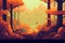 Autumn forest 2D old pc pixel style gaming level design background. Simple and cute landscape for your design. Generative Ai.